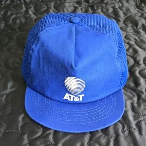 Vintage AT&T Trucker Snapback Hat Blue Made in USA "Call Before You Dig"